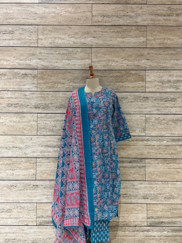 Pure Cotton Floral  Print Dupatta Set FL044