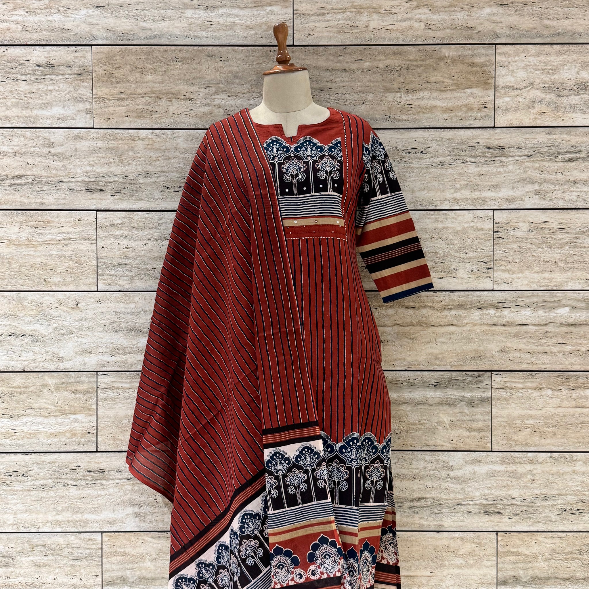 Pure Cotton Ajrakh Print Dupatta Set  FL067
