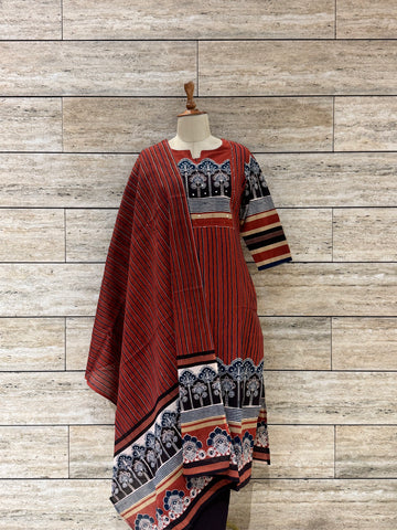 Pure Cotton Ajrakh Print Dupatta Set  FL067