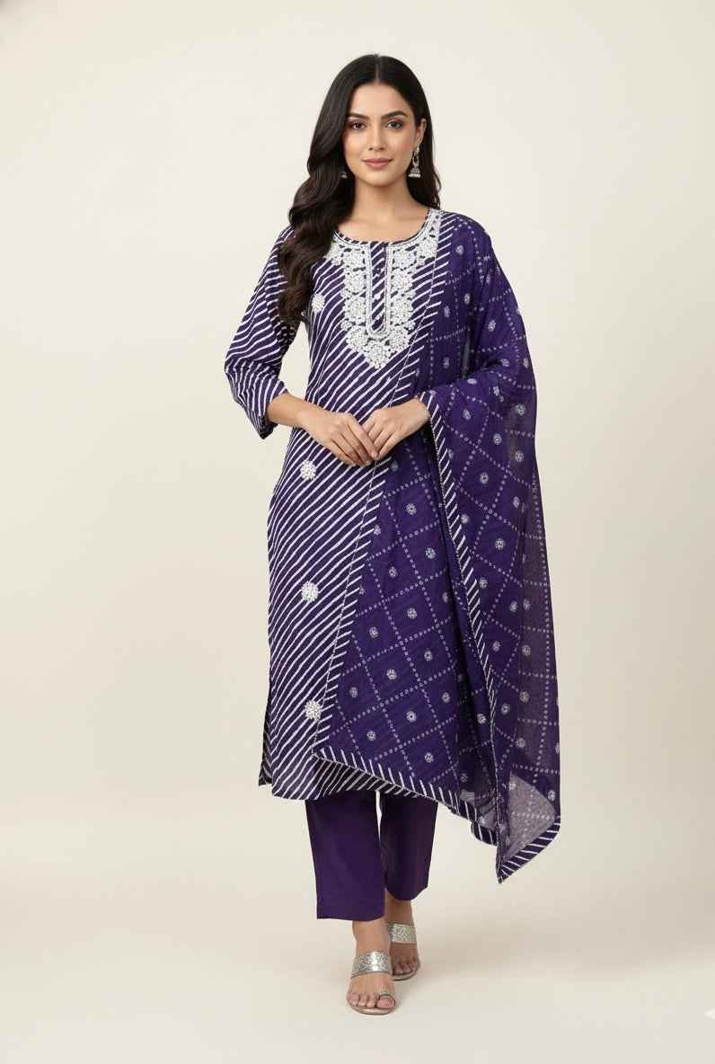 Pure Cotton Three Piece Dupatta Set  CS0293