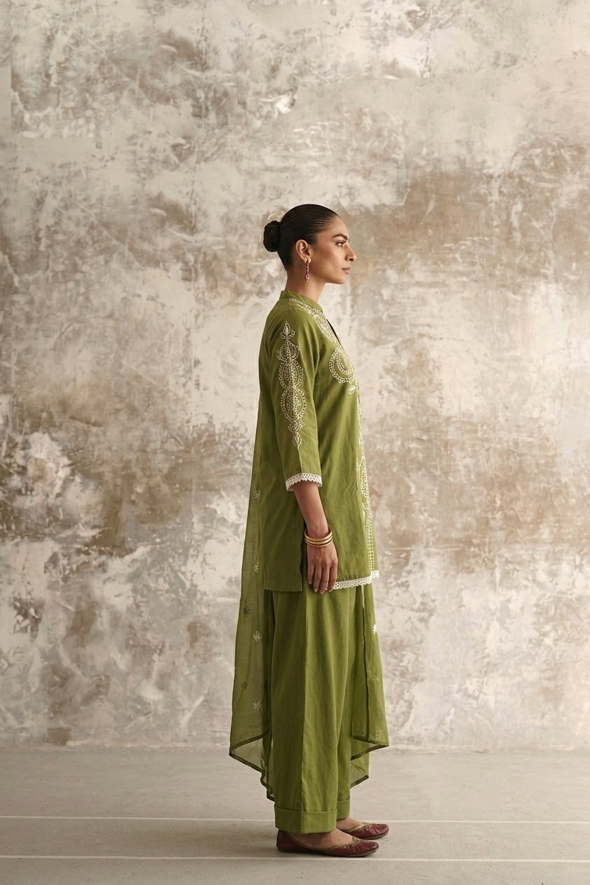 Short length Dupatta Set With Farsi Salwar In Cotton Fabric