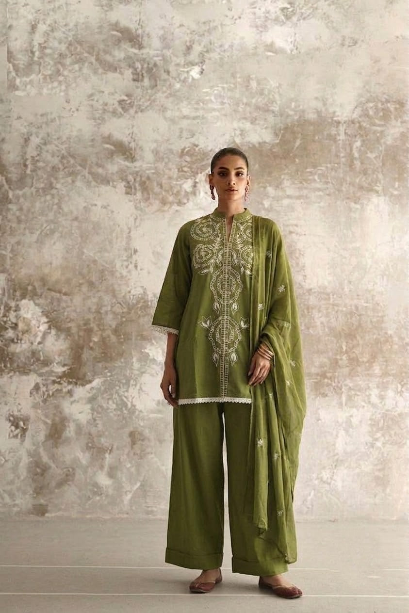 Short length Dupatta Set With Farsi Salwar In Cotton Fabric