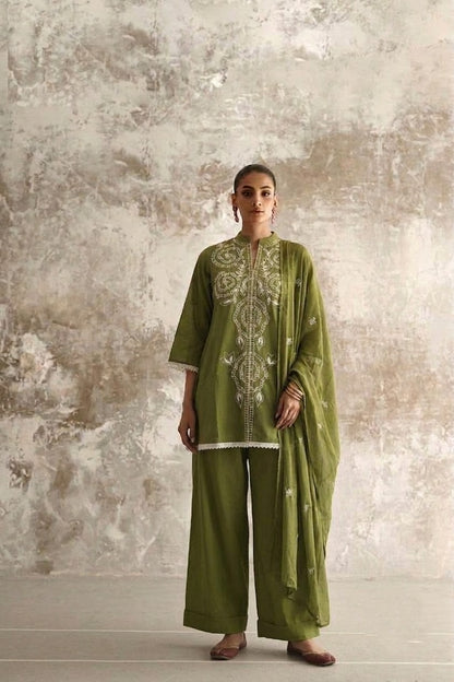 Short length Dupatta Set With Farsi Salwar In Cotton Fabric