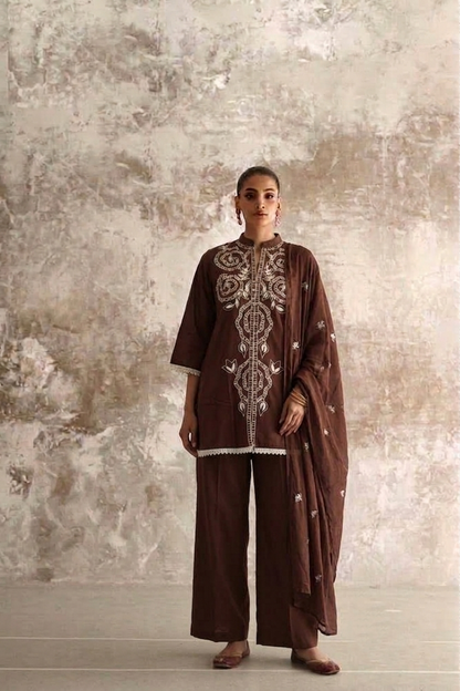 Short length Dupatta Set With Farsi Salwar In Cotton Fabric
