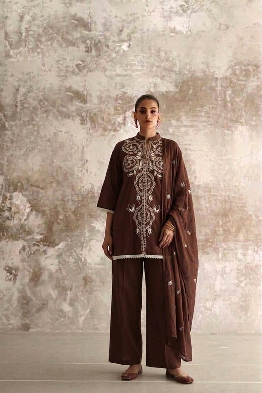 Short length Dupatta Set With Farsi Salwar In Cotton Fabric