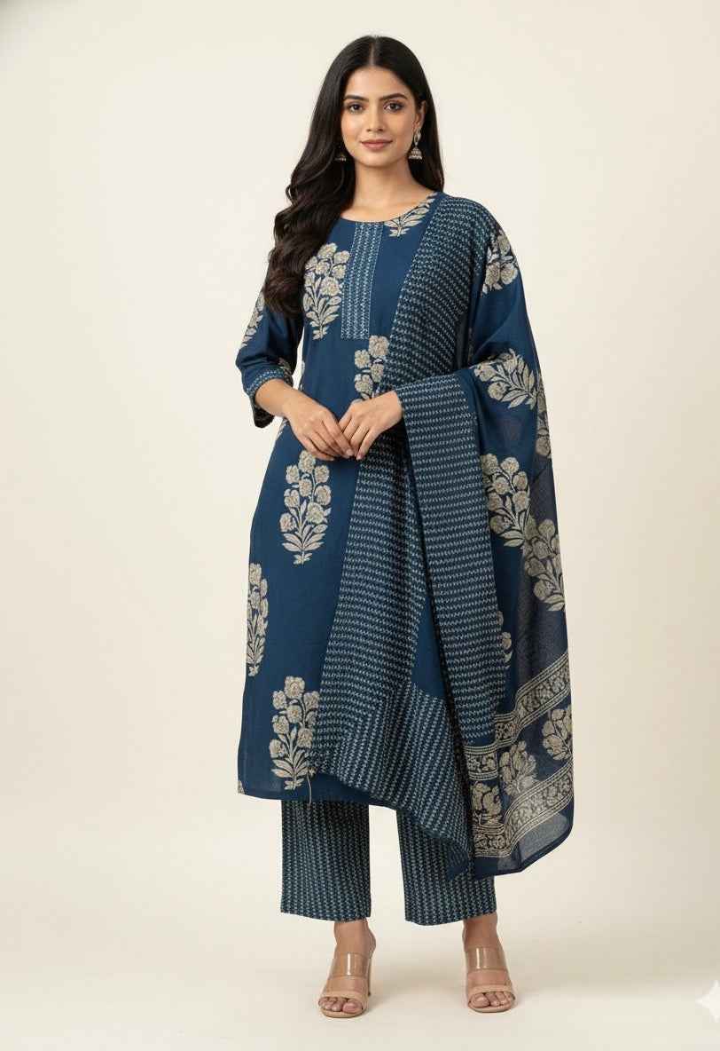 Pure Cotton  Floral Print Dupatta Set