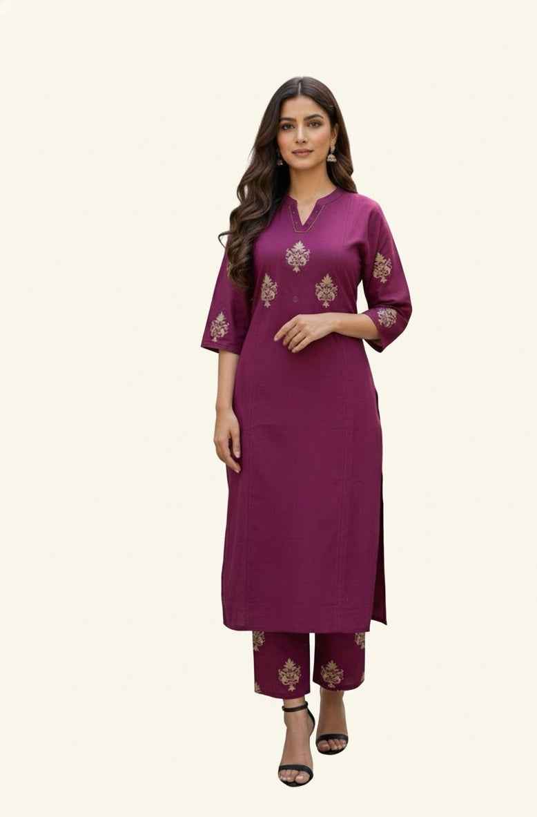 Pure Cotton Three Piece Dupatta Set With Applique Work