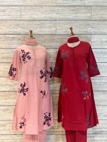 Pure Cotton Applique Work A Line Dupatta Set (Copy)