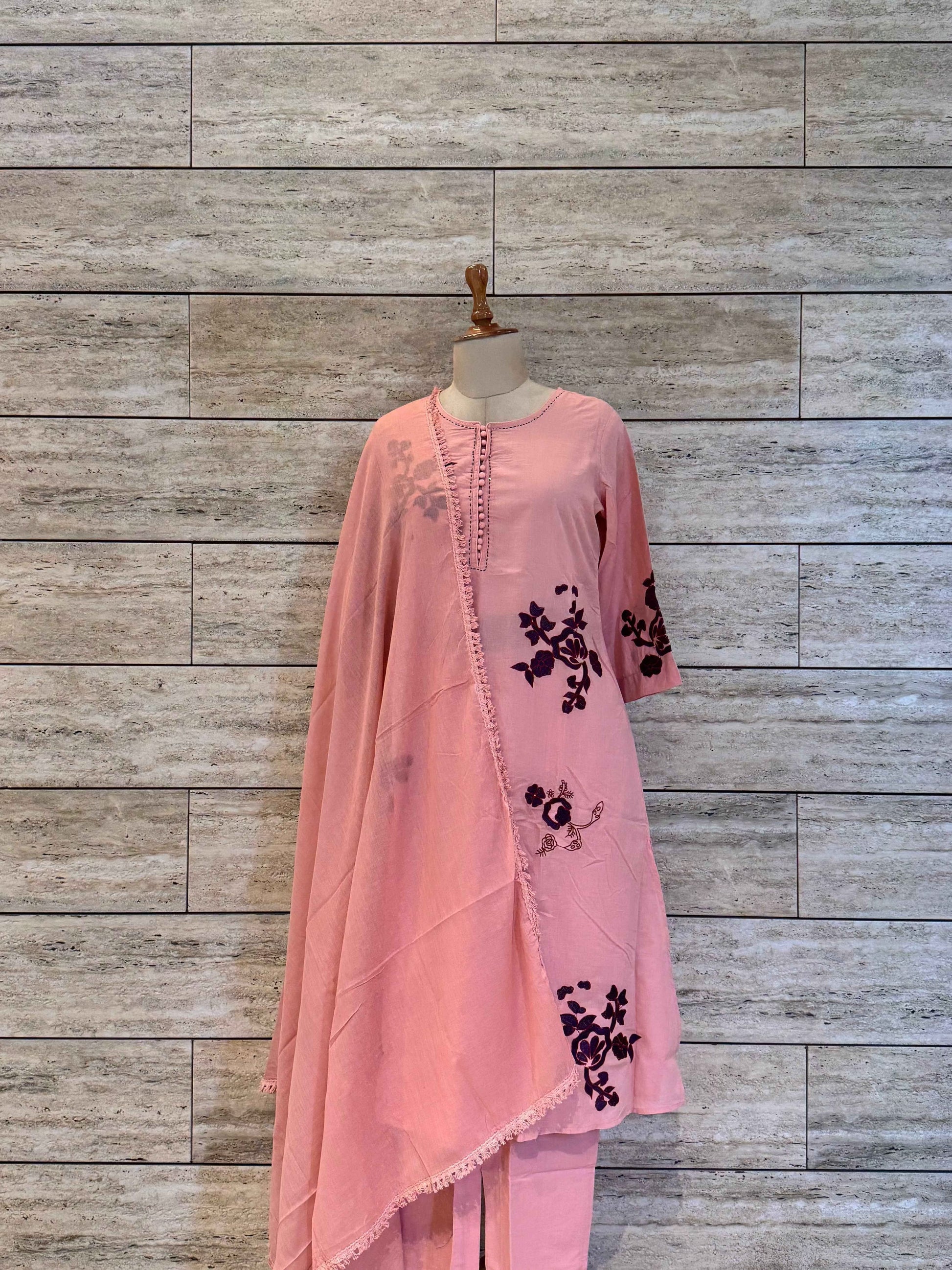 Pure Cotton Applique Work A Line Dupatta Set (Copy)