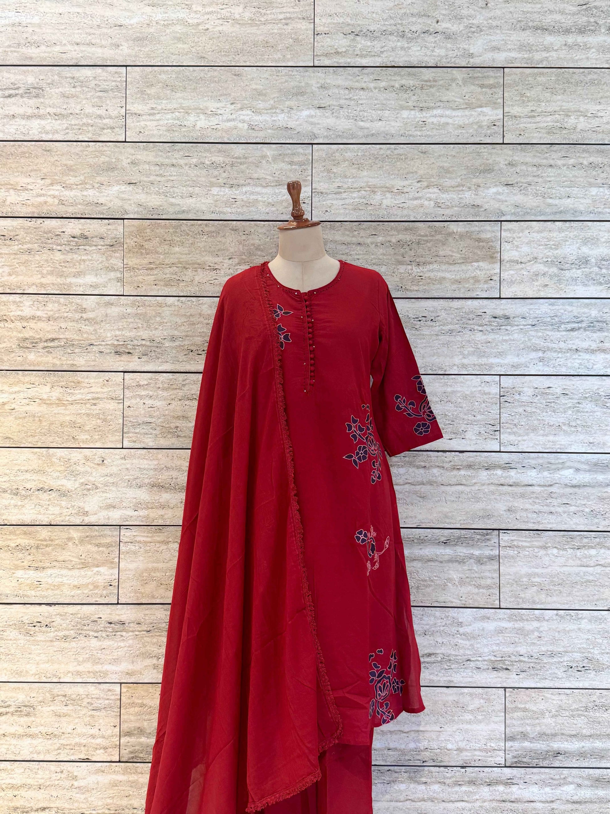 Pure Cotton Applique Work A Line Dupatta Set (Copy)