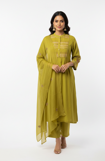 Pure Cotton Embroidery Work Dupatta Set CS058