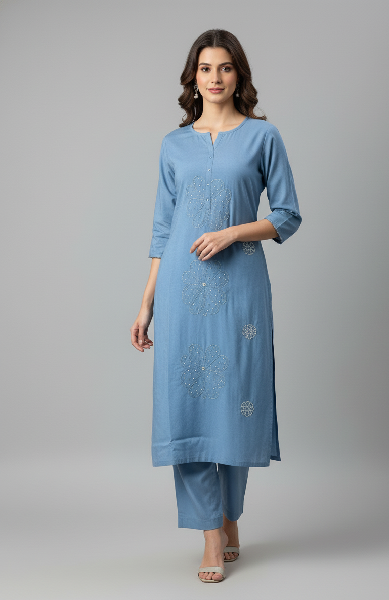 Soft Cotton Silk Kota Doriya Dupatta Set With Handwork  - FL046