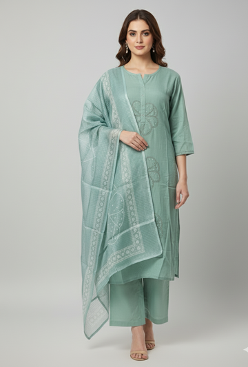 Soft Cotton Silk Kota Doriya Dupatta Set With Handwork KD006