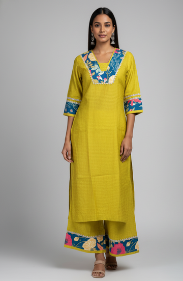 Pure Muslin Straight Two Piece Pant Set With Plazzo  MPS009