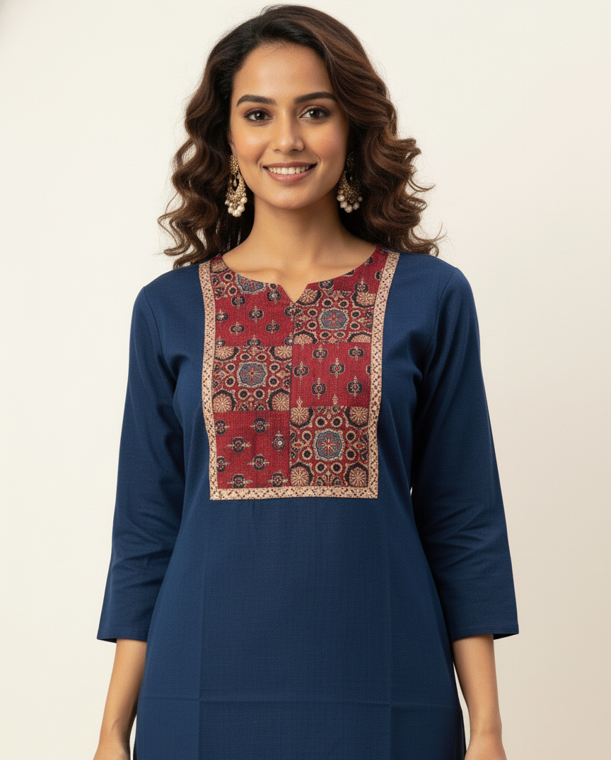 Solid Base Pure Cotton Ajrakh Print Cotton Kurta   OK021