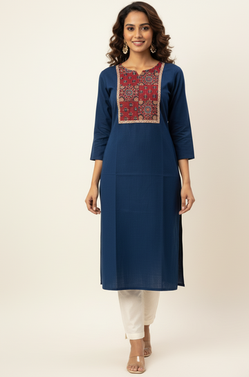 Solid Base Pure Cotton Ajrakh Print Cotton Kurta   OK021