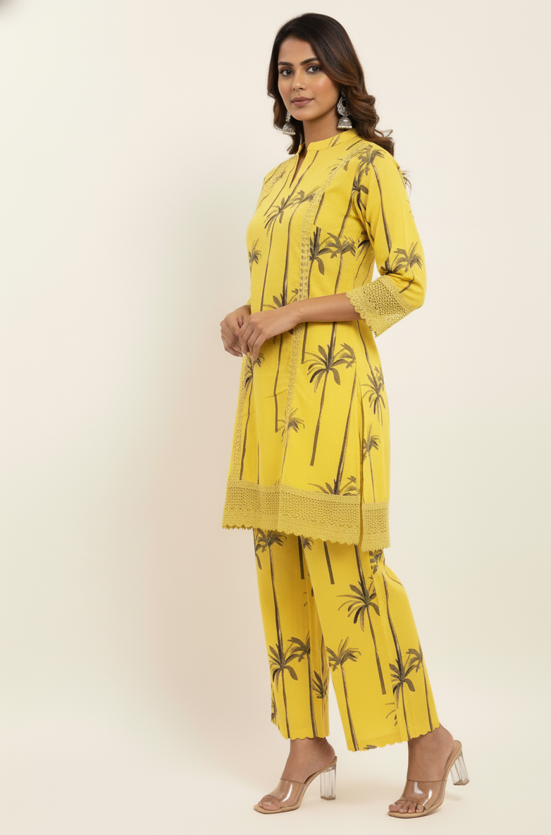 Loom Style Co Ord Sets in pure Cotton with lace work -  FL0145