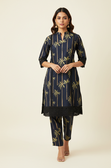 Loom Style Co Ord Sets in pure Cotton with lace work -  FL0145