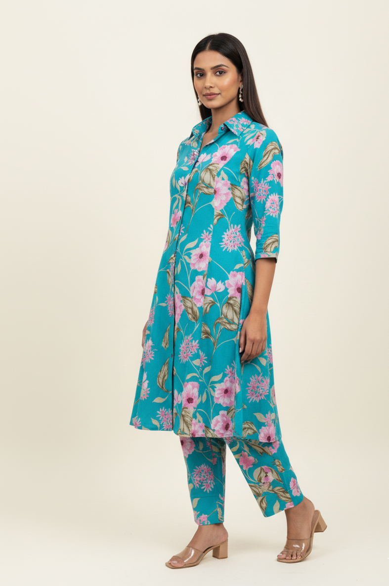 Floral Print Pure Cotton Long Co Ord Collection   FL0124