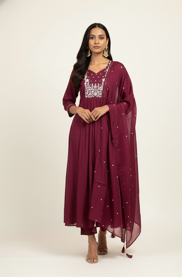 Premium mul chanderi hand work with lining Dupatta set MLC027