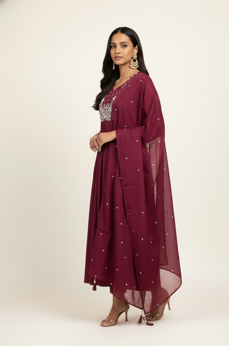 Premium mul chanderi hand work with lining Dupatta set MLC027