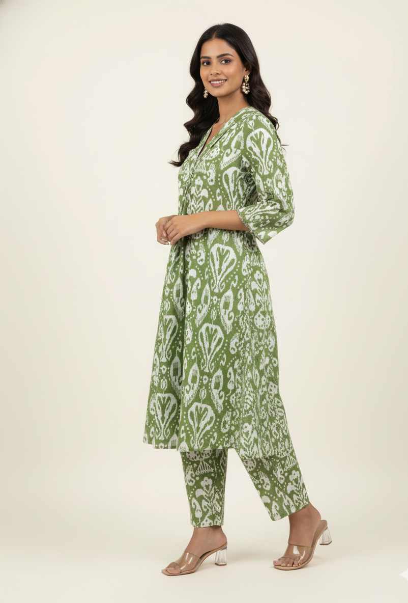 Pure Cotton Floral Print A Line Two Piece Pant Set