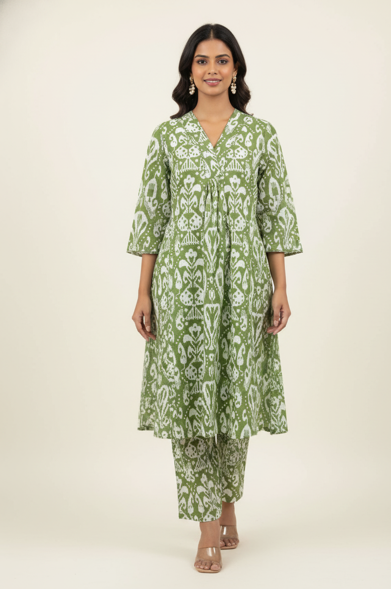 Pure Cotton Floral Print A Line Two Piece Pant Set