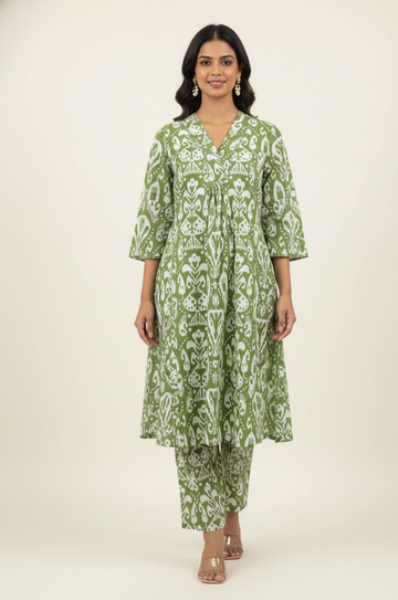 Pure Cotton Floral Print A Line Two Piece Pant Set