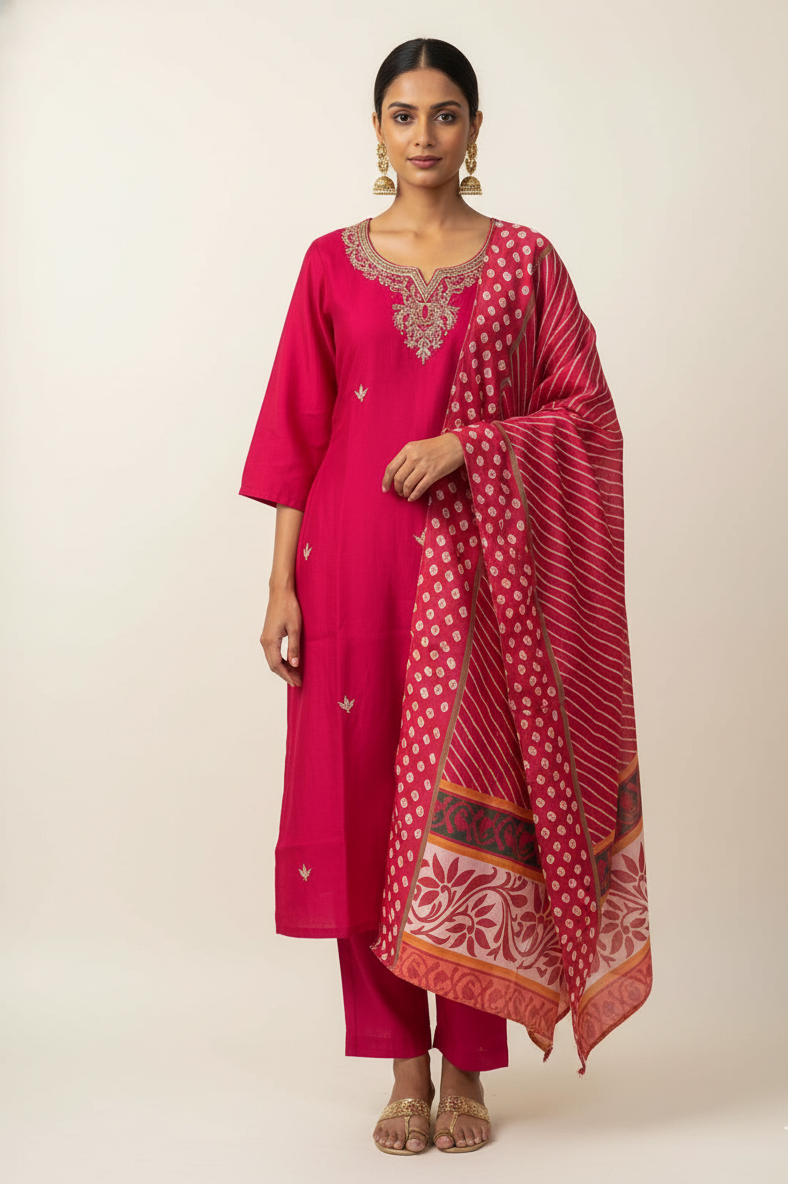 Festive Wear Pure Muslin Dupatta Set With Embroidery