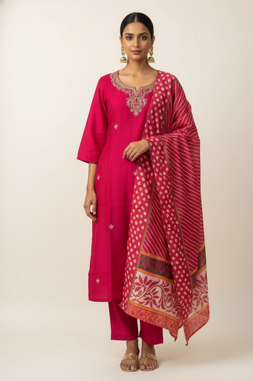 Festive Wear Pure Muslin Dupatta Set With Embroidery