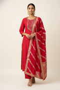 Festive Wear Pure Muslin Dupatta Set With Embroidery