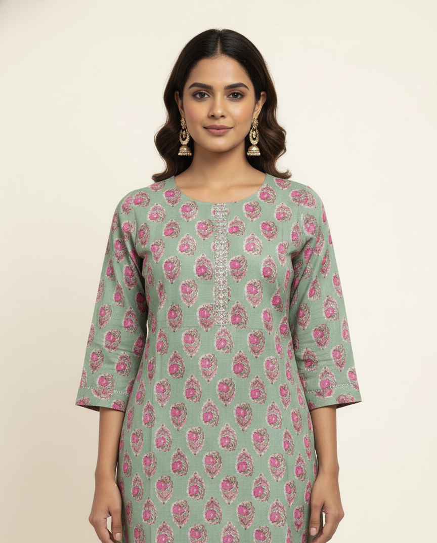 Pure Cotton Floral Print Two Piece Pant Set PS050