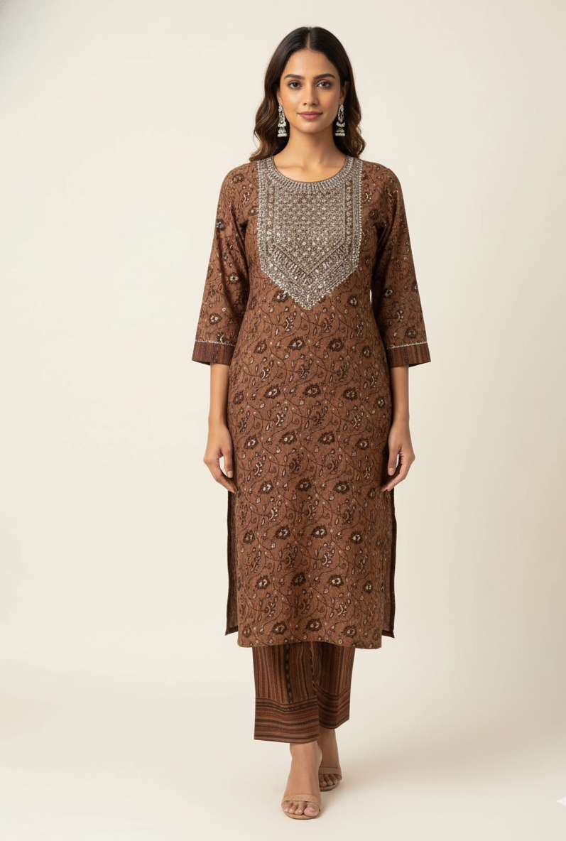 Pure Riyon Floral Print Two Piece  Pant Set PS051