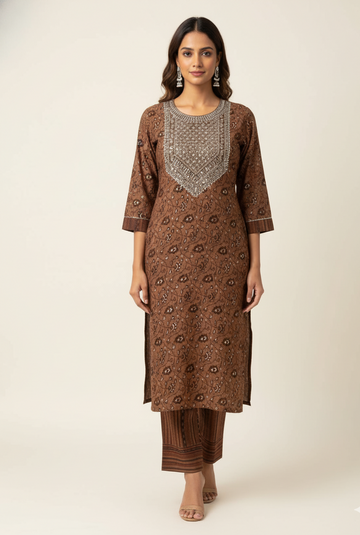 Pure Riyon Floral Print Two Piece  Pant Set PS051