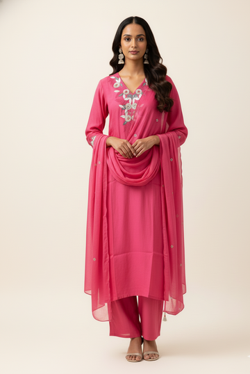 Pure Muslin With Embroidery Dupatta Set MS001