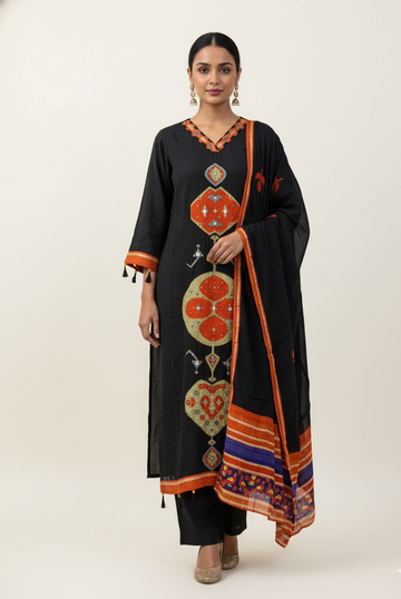 Pure Muslin Three Piece Ikkat Print Dupatta Set MS008