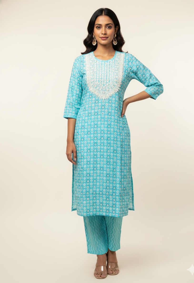 Pure Muslin Two Piece Pant Set