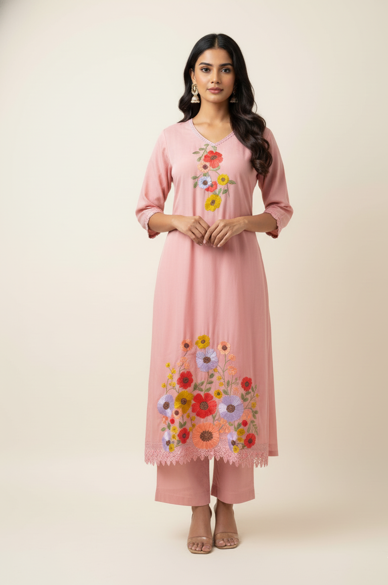 Premium Mul Chanderi with Embroidery Dupatta Set MLC021