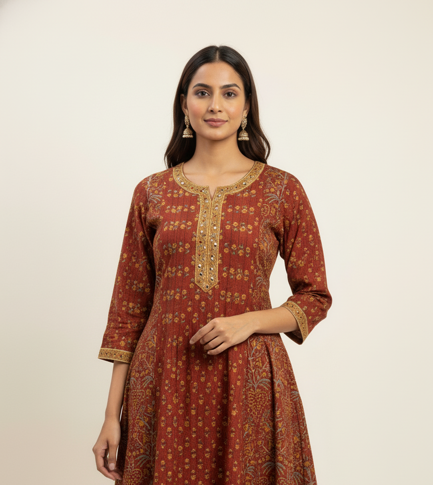 New Pure Cotton A Line Dupatta Set And Embroidery Work CS0141