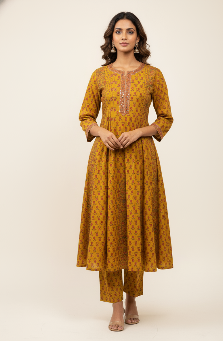 New Pure Cotton A Line Dupatta Set And Embroidery Work CS0141