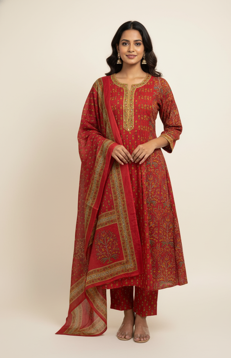 New Pure Cotton A Line Dupatta Set And Embroidery Work CS0141