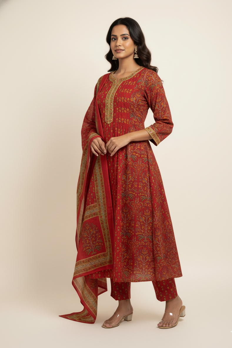 New Pure Cotton A Line Dupatta Set And Embroidery Work CS0141