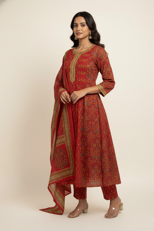 New Pure Cotton A Line Dupatta Set And Embroidery Work CS0141