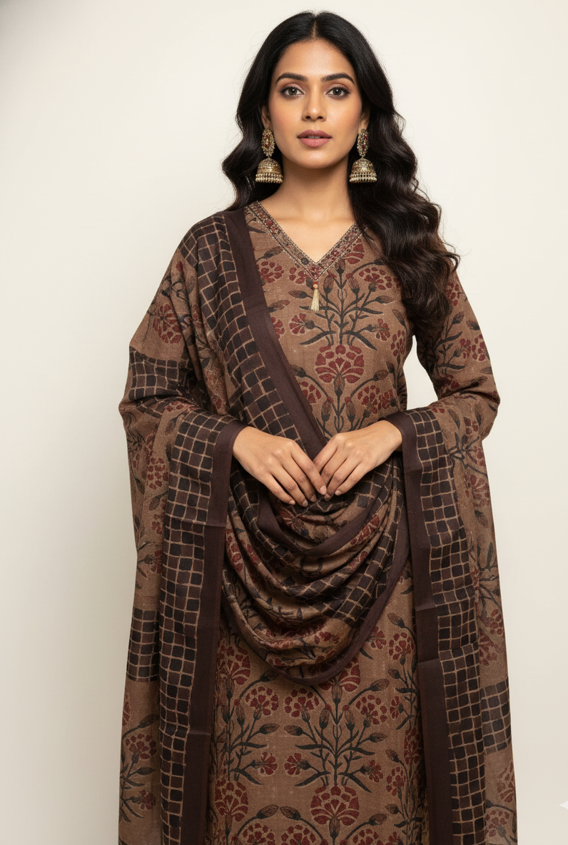 Pure Cotton Three Piece Dupatta Set. CS0137