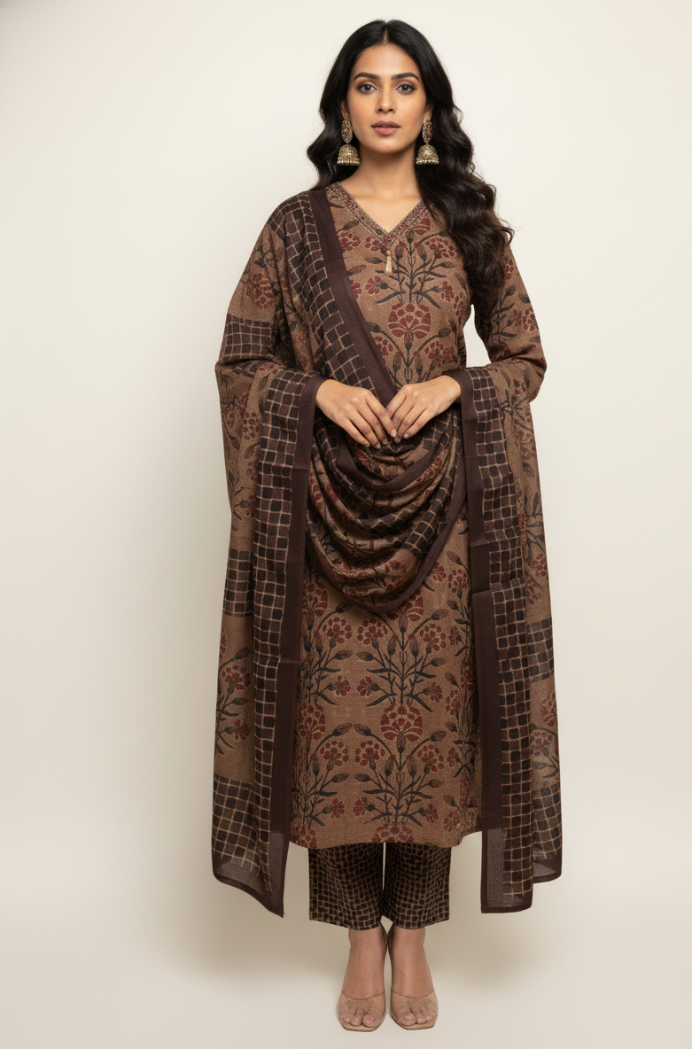 Pure Cotton Three Piece Dupatta Set. CS0137