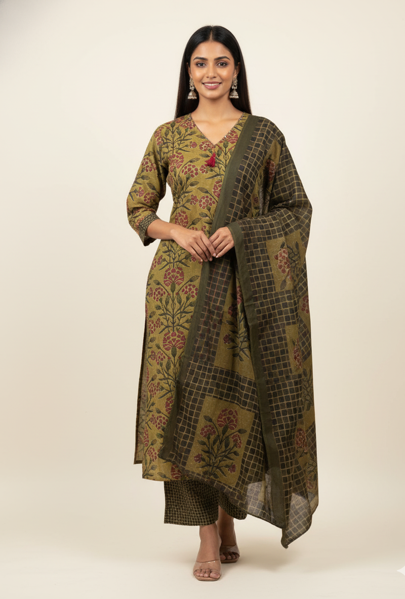 Pure Cotton Three Piece Dupatta Set. CS0137