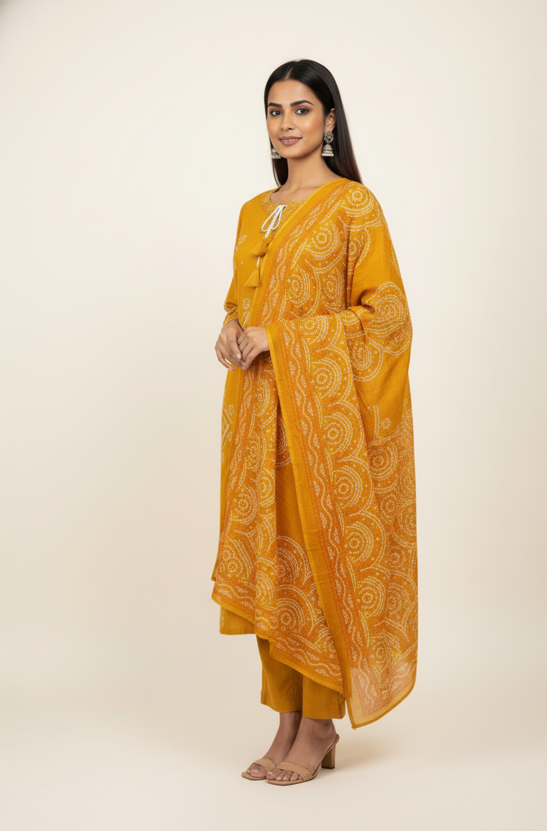 Pure Cotton  Bandhaz Print Dupatta Set CS0140