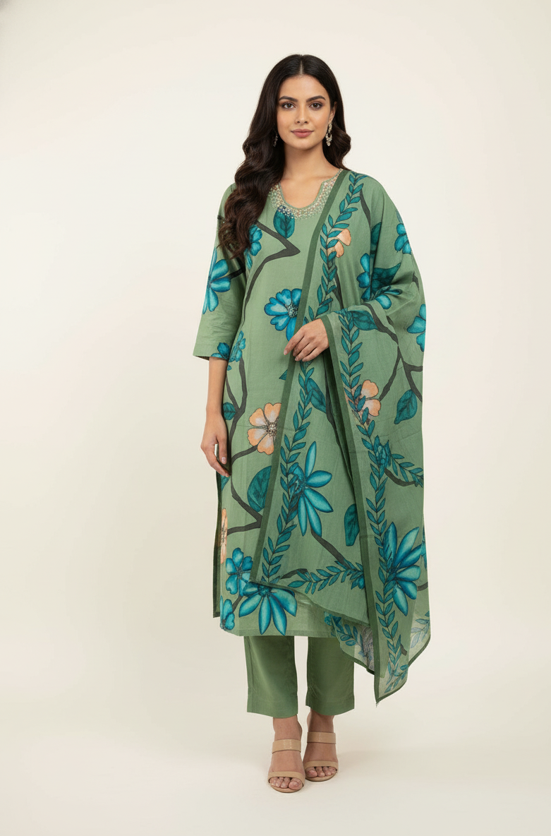 Pure Cotton Digital Print Dupatta Set CS0182