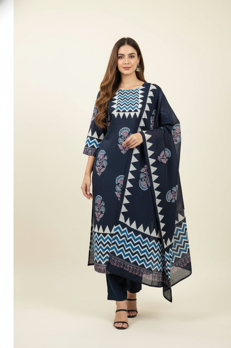 Pure Cotton Digital Print Dupatta Set CS0183