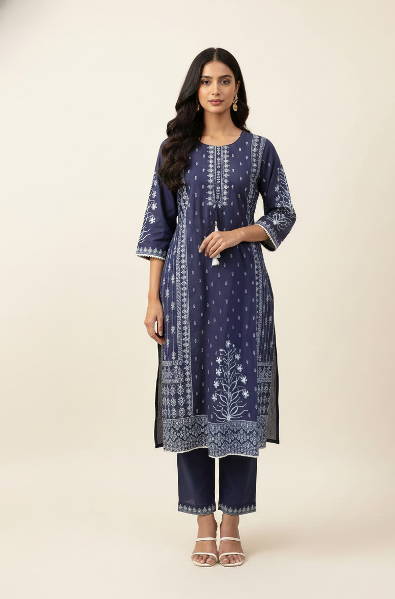 Pure Cotton Three Piece Dupatta Set With Embroidery Work CS0196